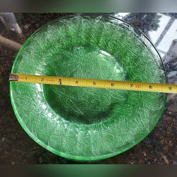 2 Green Depression Glass 9" Dinner Plates - Picture 3 of 3